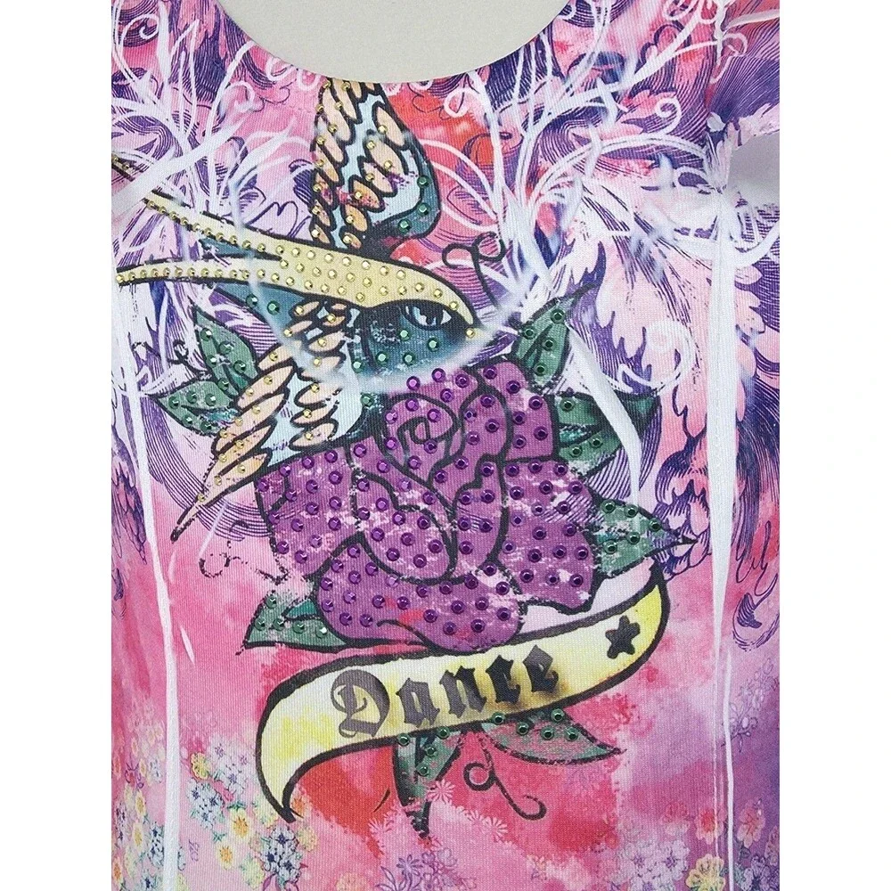 Duck Crossing Y2K Leotard Dance Skate Dress Bling Rose Airbrush CS Size S